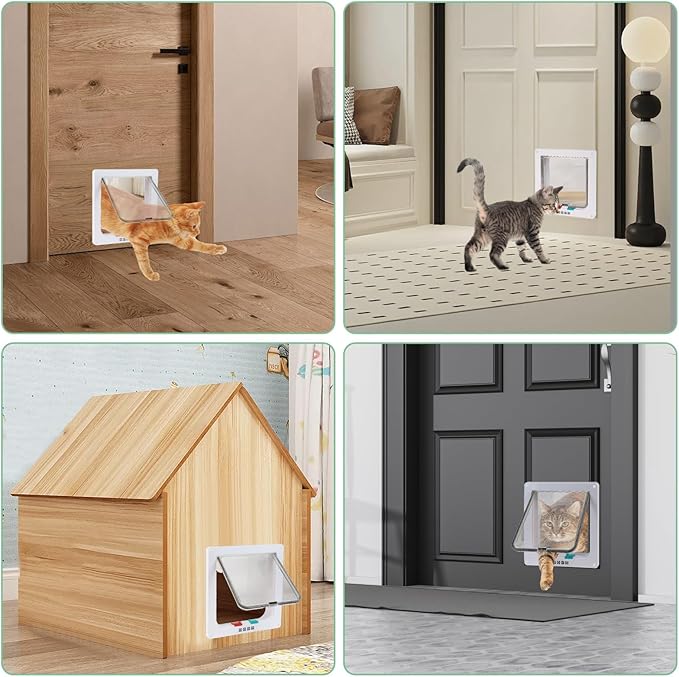 Cat Door- 4-Way Locking Option, Weatherproof & Secure Cat Flap with Easy Installation Kit for Interior/Exterior Doors and Walls (XL)