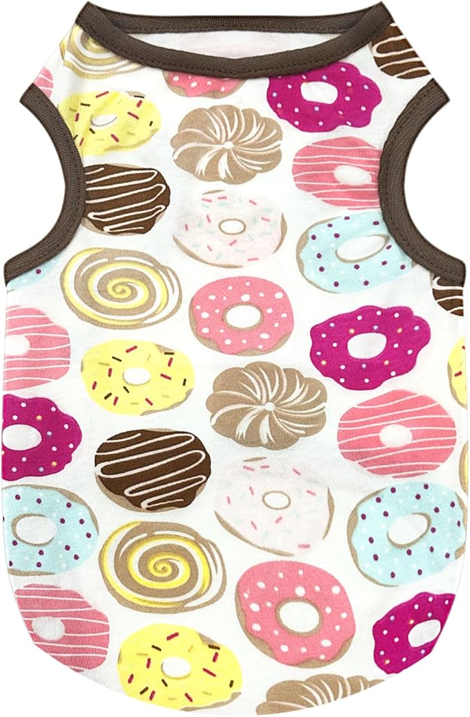PETCARE Cartoon Dog Shirts for Small Dogs Cute Dog Clothes Brown Donut Tshirt Soft Cotton Puppy Pajamas Breathable Sleeveless Pet Tank Top Spring Summer Dogs Clothes for Chihuahua Yorkie Shih Tzu