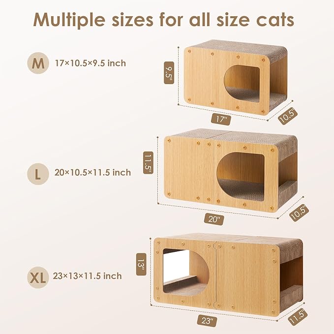EHEYCIGA Cardboard Cat Scratcher House, 17-Inch Corrugated Cat Scratcher for Indoor Cats, Kitten Scratching Board Pad, Brown