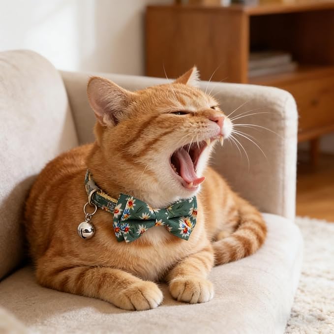 4 Pack Cute Cat and Puppy Collar with Removable Bow Tie and Bell, Adjustable Fit Kitten Collars for Cats & Small Dogs, Cute Bowknot