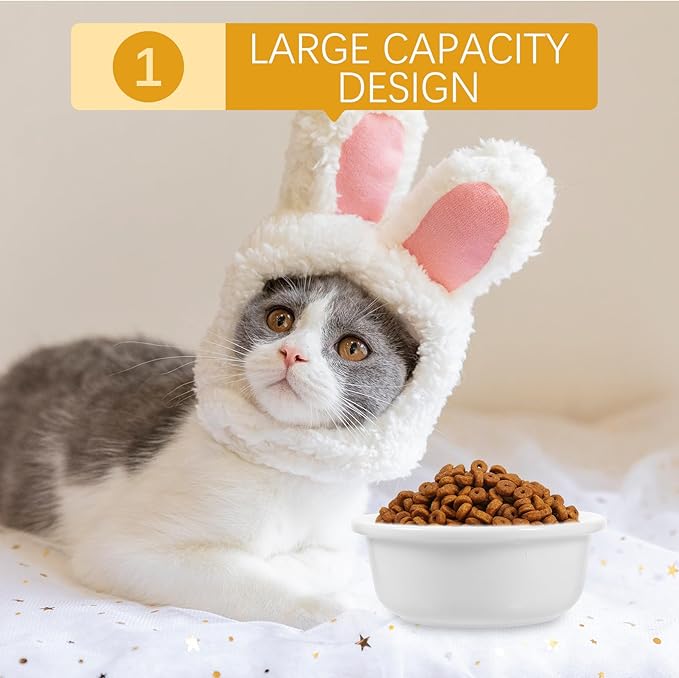 Ceramic Cat Bowl Pet Food Holder Sturdy Reusable Cat Feeding Dish Single Beige and Kittens