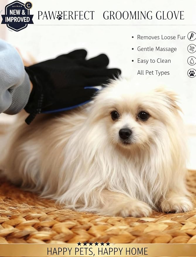 MEUOMIW Pet Grooming Glove for Dogs & Cats, 2-in-1 Pet Hair Remover Glove & Deshedding Brush, Gentle Massage Mitt for Shedding Control and Bathing, Safe for Short/Long Hair (Blue, 1-Pack, Right-Hand)