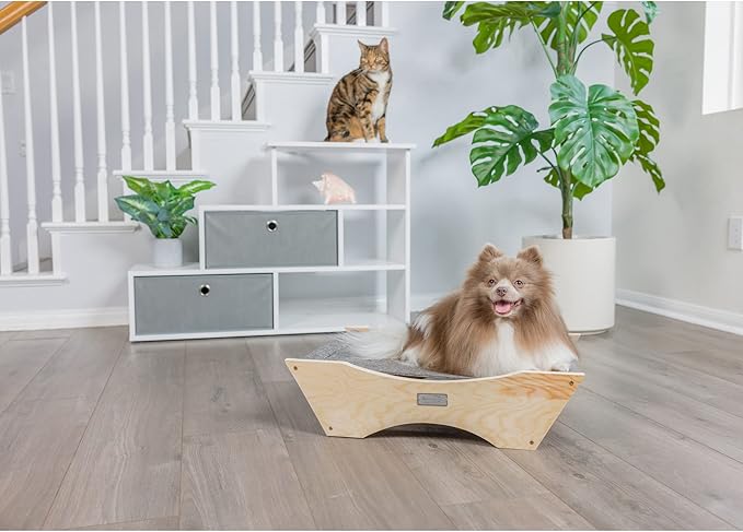 Armarkat Elevated Cozy Pet Hammock for Cats Scratch Resting Sleepy Bed, Natural Beige and Gray, 23.2" L x 5.9" W x 17.3" Th