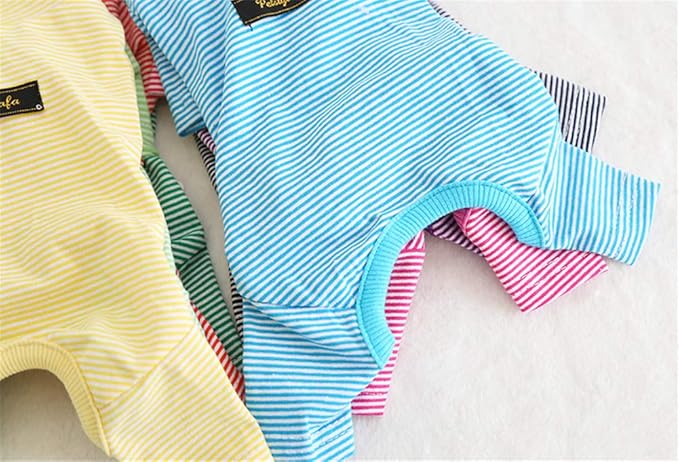 Hdwk&Hped Soft Cotton Dog Pajamas for All Seasons, Striped Pet Bottoming Jumpsuit for Small Dog Cat Puppy (#5, Thin Stripes Style 2pcs - red&Pink)