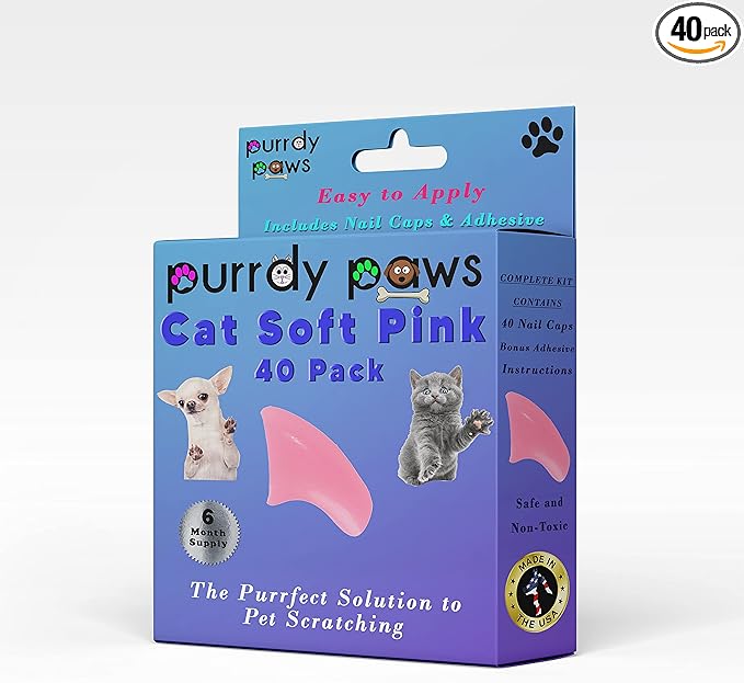 6 Month Supply Soft Nail Caps for Cats Soft Pink Medium - Extra Adhesives