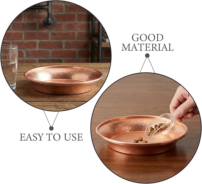 Decorative Cat Bowl: Hammered Copper Pet Food & Water Basic Bowls for Cats and Dogs, 13cm/5in Wide Mouth Metal Snacks Dish, Easy Carry Pets Feeder