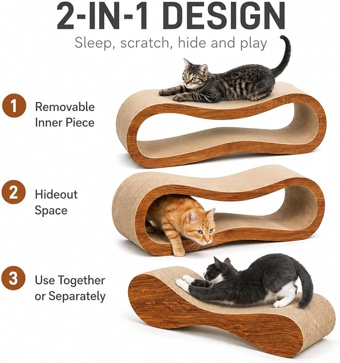 Simple Delxue Cat Scratcher, 2 in 1 Cat Scratching Board, Cat Cardboard, Scratch Lounger, Large, 27.56 x9.45 x8.86 inch