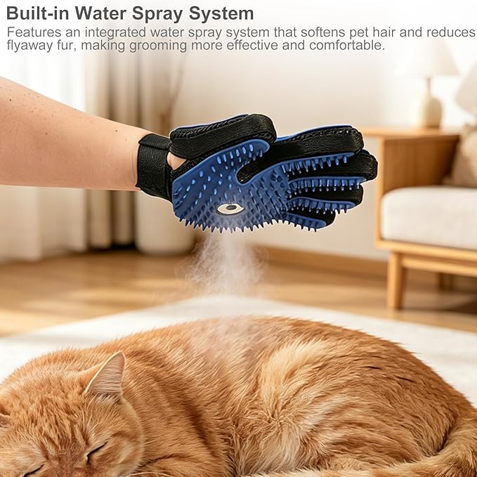 Pet Hair Management Glove with Built-in Spray - Steam Cat Glove, Dual-Sided Design,Reusable & Lightweight, Suitable for Cats, Dogs, Furniture, Car Seats, and More