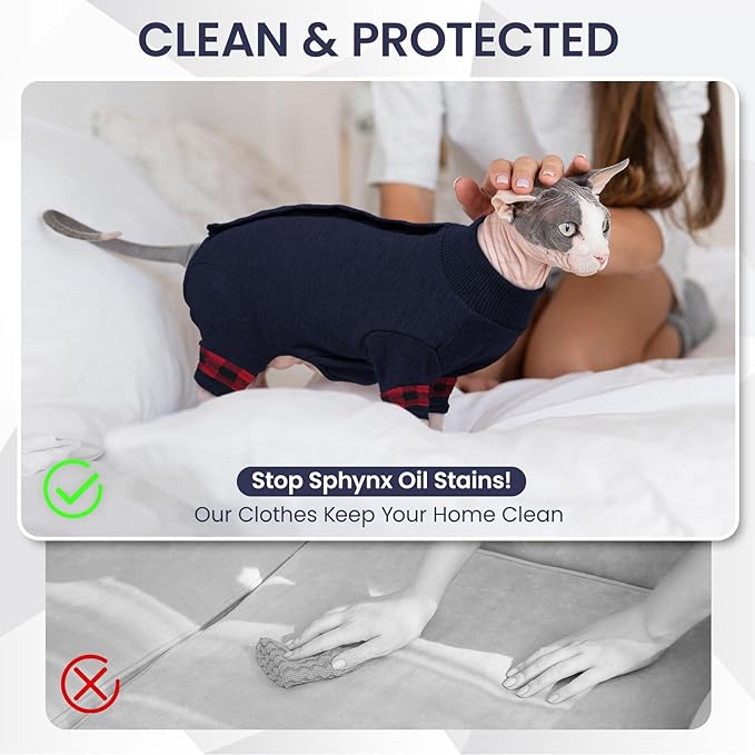 Sphynx Hairless Cats Sweater Shirt Kitten Soft Pullover Cute Cat Pajamas Jumpsuit Cotton Apparel Pet Winter Turtleneck for Cats DarkBlue S