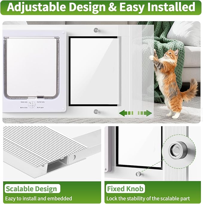 Aluminum Frame Window Cat Door with Magnetic Auto Closure, Horizontal Adjustable Width Quick-Fit Pet Door for Window Insert, Suitable for Most Medium Cats & Small Dogs(S: 23''-28'')