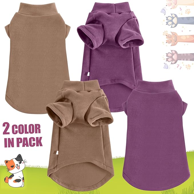 Idepet Sphynx Cats Sweater 2 Pack,Turtleneck Hairless Cat Shirt Soft and Warm Kitten Clothes with Sleeves Pullover Pet Winter Pajamas Jumpsuit for Cat Puppy (Purple&Brown, XX-Large)
