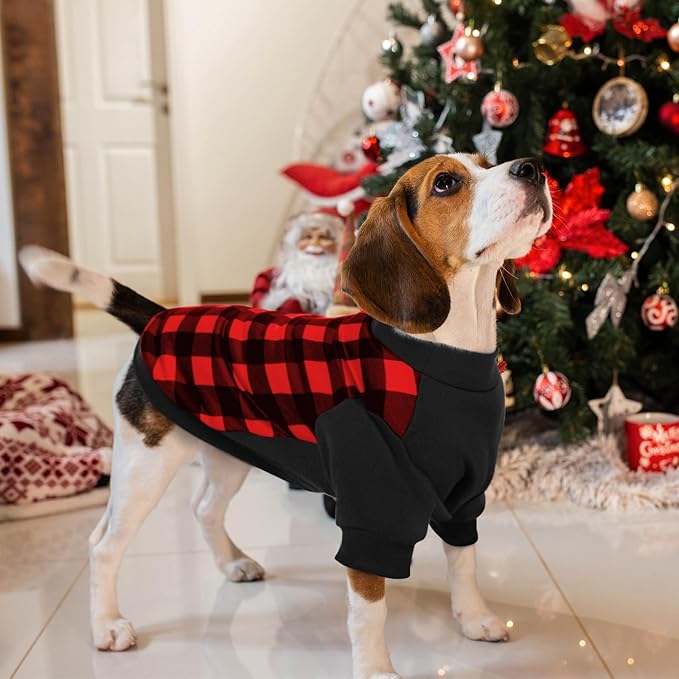Ugly Christmas Dog Sweater – Soft & Warm Turtleneck Dog Outfit with Leash Hole, Cold-Weather Coat for Dogs & Cats, Perfect for Christmas (Red & Black, Small)