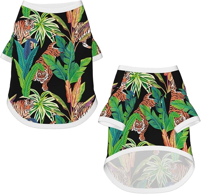 Ferocious Tiger Tropical Jungle Black Dog Shirt Pet Cotton T-Shirt Soft Breathable Dog Clothes Stretchy Puppy Outfit Doggy Tank Top Funny Outdoor Apparel for Small Medium Dogs Cats Red Large