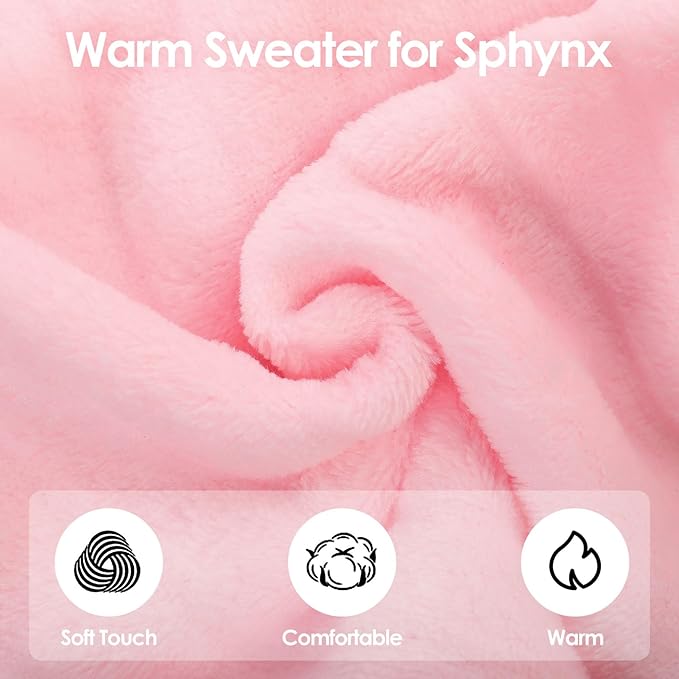 Sweaters for Cats, Hairless Sphynx Sweater Kitten Pullover with Sleeves, Warm and Soft Cat Pajamas Fleece Sweatshirt Jumpsuit, Turtleneck Clothes for Fall Winter, Pink S