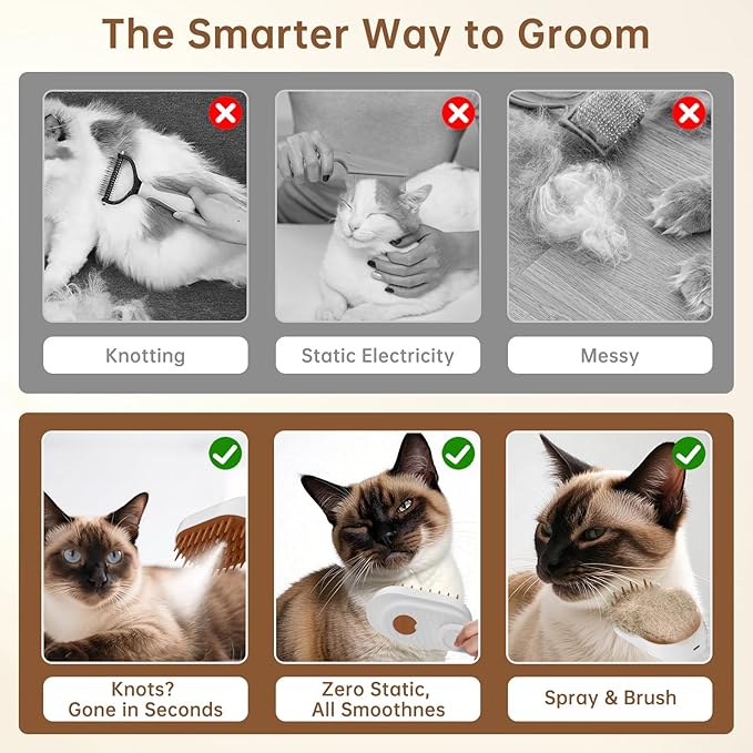 Cat Steam Brush, 3 in 1 Steam Comb for Shedding Dog Pet Hair Cleaning Brush Comb for Spray Dog Grooming for Long & Short Haired Pets – Pet Spritz Defur Comb