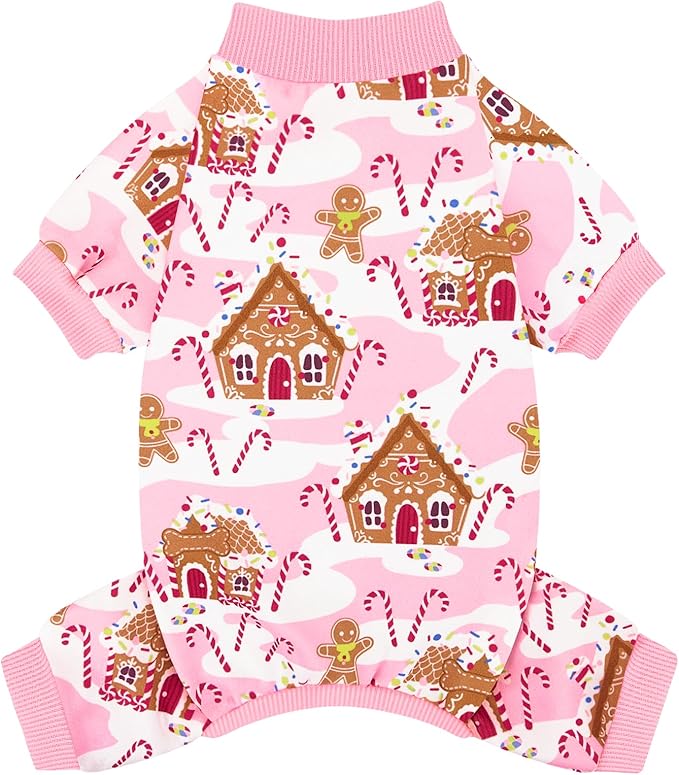 XPUDAC Dog Christmas Pajamas Stretchy Dog Clothes for Small Medium Dogs Girl Christmas Puppy Outfit Pet Jumpsuits Pjs Winter Cat Costume, Pink, XL