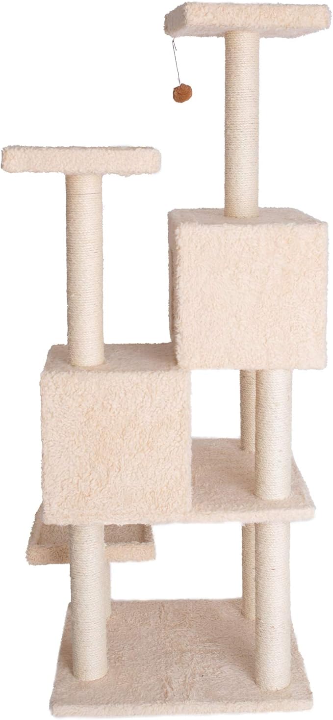 Armarkat A6702 Pet Cat Tree with Two Real Wood Houses, 67", Beige