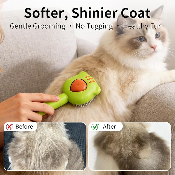 Cat Brush for Shedding, Self Cleaning Pet Hair Brush with Release Button, Cat & Dog Grooming Brush for Long or Short Haired Pets, Removes Loose Fur (Green)