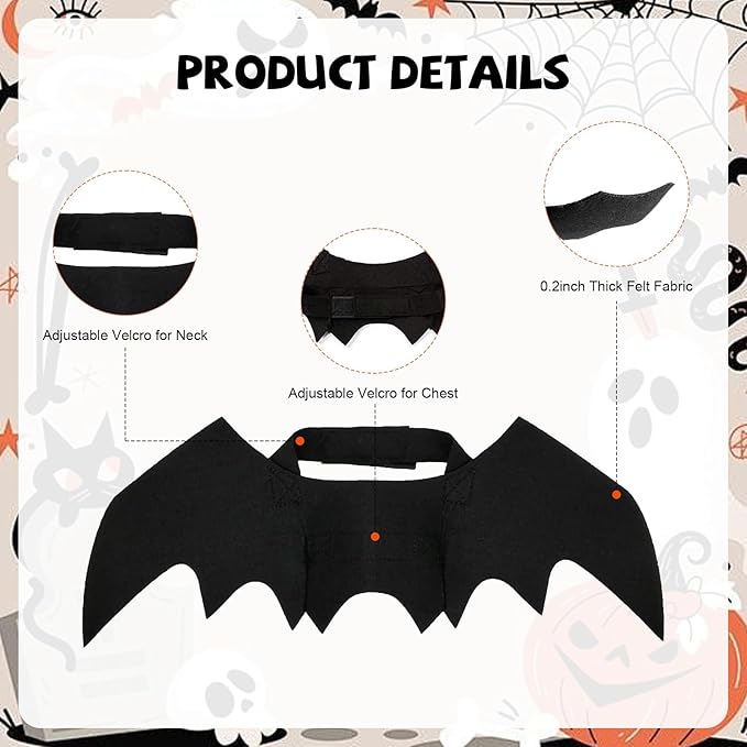 Dog Bat Wings Costume Halloween Pet Halloween Cosplay Party Dress Up Costume Bat Wings for Dogs and Cats Black X-Small