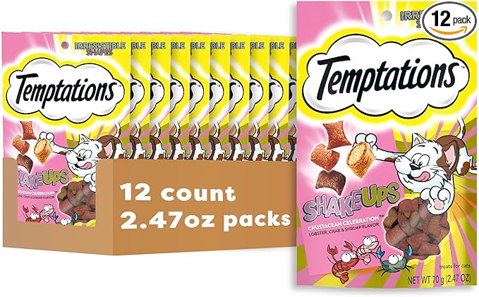 Temptations Cat Treat ShakeUps, Crunchy and Soft Cat Treats, Crustacean Celebration, 2.47 oz. Pouches (Pack of 12)