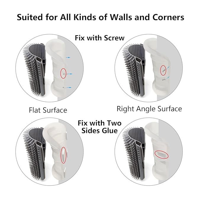 Miwoowim Cat Self Groomer, Extended (6.1"), 2 Pack, Pink, Wall Corner Self Grooming Brush for Indoor Cats, Kitten, Long Short Fur, Massage Comb