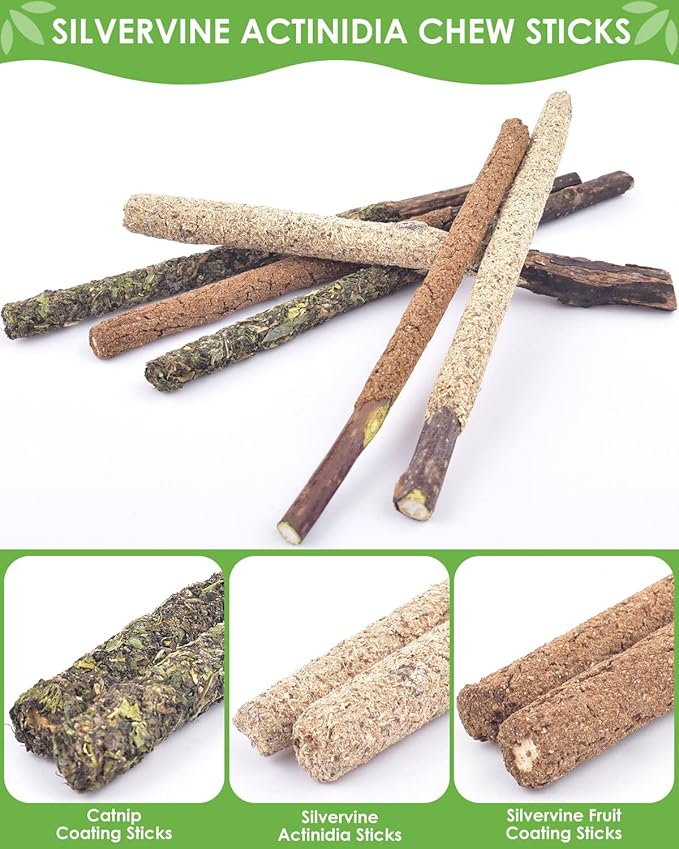 TINDTOP 12 Pack Chew Sticks for Cats, Natural Silvervine Catnip Toys for Kittens Teeth Cleaning, Matatabi Dental Care, Increase Appetite, Calm Cat Anxiety and Stress, Cat Dental Toy