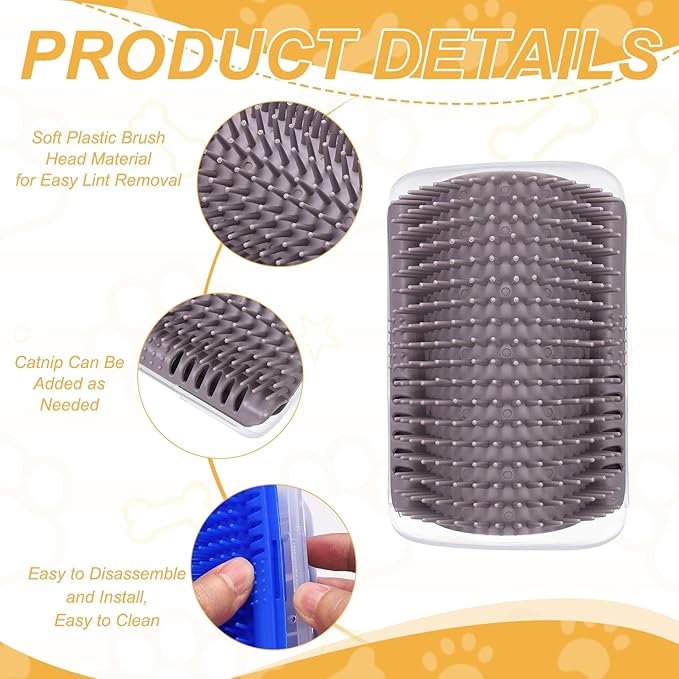 Self Grooming Cat Brush, Cat Self Groomer Scratcher with Catnip Softer Scratchers Wall Corner Groomer Massage Combs (4Pcs, S, Grey) for Long Short Fur Pets/Kittens/Puppies
