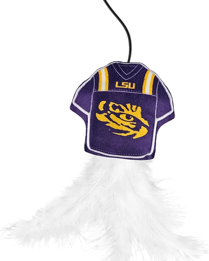 NCAA Louisiana State University Team Jersey Wand with CAT N, Cat Toy Jersey Shaped Plush Teaser Toy for Cats & Kittens - Interactive Pet Toy for Play & Exercise