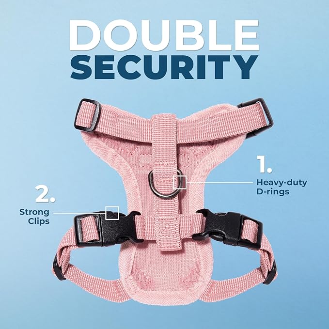 Voyager Escape-Proof Step-in Lock Cat Harness & 5ft Neoprene-Handle Leash Set All-Weather Mesh with Reflective Stitching for Small to Large Cats by Best Pet Supplies, Pink, S