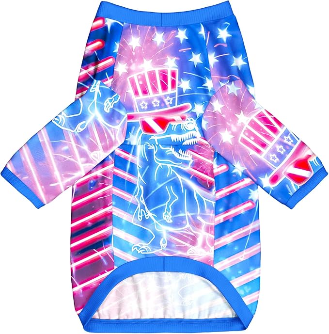 Dog Dinosaur T Shirts with American Pattern Printed Pet Shirt Softable Pajamas for Large Dogs,XL 4th of July
