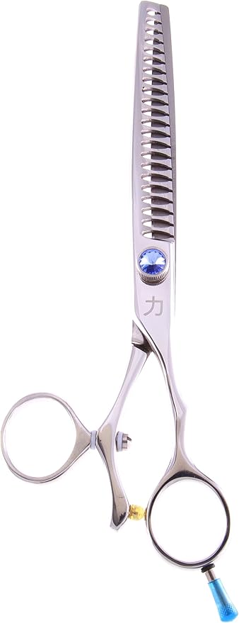ShearsDirect Japanese 440C 22-Tooth Swivel Chunker with Light Blue Gem Stone Tension 7.5-Inch