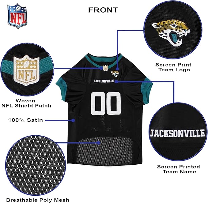 Pets First NFL Jacksonville Jaguars Dog Jersey, Size X-Small, Football Shirt Costume for Pet, Dog Sports T-Shirt, NFL Team Clothing for Cats, Licensed Pet Apparel Available in 7 Sizes and 32 Teams