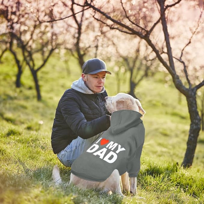 Dog Sweater Dog Hoodie Cold Weather Coat Hooded Sweatshirt for Puppies,Cats, Small Medium Large Dogs (Grey(I Love My Dad), Large/X-Large)