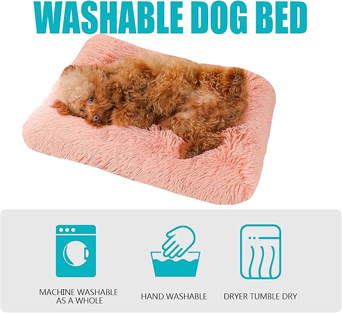 Long Plush Calming Pet Bed Cuddler Pet Bed for Dogs and Cats Fluffy Faux Fur Dog Bed with Anti Slip Bottom Machine Washable Pet Sleep Bed Crate Mat Dark Grey L