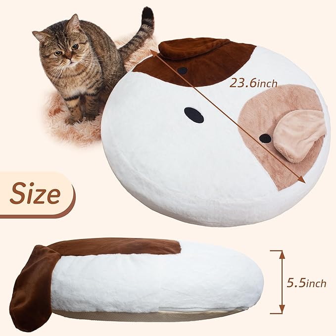 Cat Bed Donut 23.6 Inches Dog Beds for Indoor Calming, Round Pet Bed for Puppy and Kitten, Washable Cover, Anti Slip Bottom, Cute White, Medium