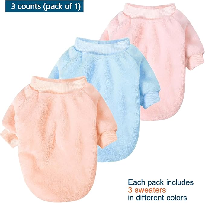 Dog Sweater | 3-Pack Clothes Jackets XXS - XXL for Small Dog Breed (Male & Girl), Soft Winter Coats Sweaters for Dogs and Cats, Pet Apparel Outfits (Ballet Pink,Light Blue,Peach, X-Large)