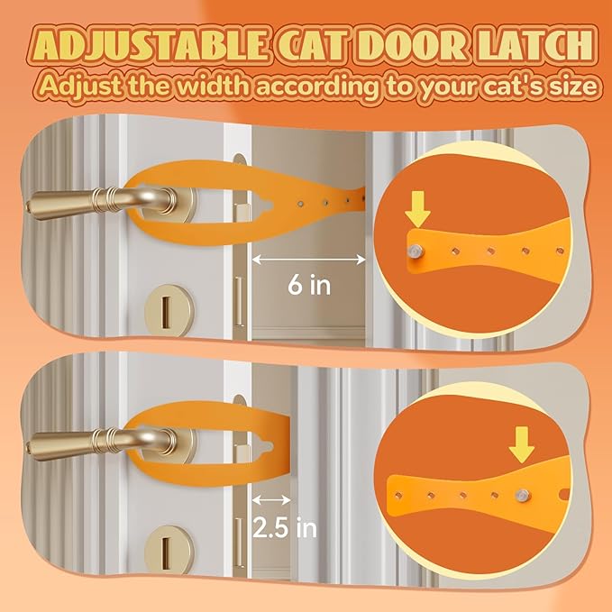 TGIOW Cat Door Latch, 2 Pcs Cat Door Stopper Pet Door Latch to Keep Dog Out of Litter Box and Food, Door Prop for Cat with 5 Adjustable Size Strap 2.5-6" Wide, No Measuring, Easy to Install, Yellow