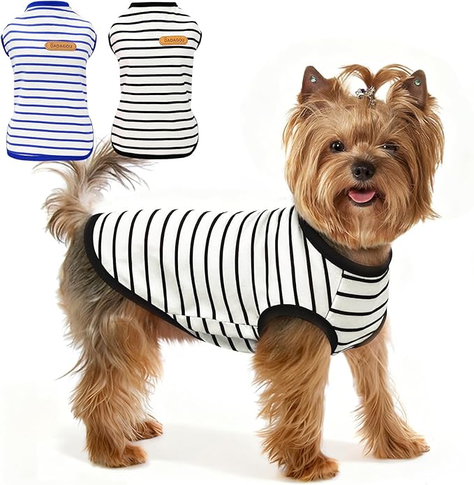 Dog T-Shirts for Extra Large Dogs 2 Pack, XL Dog Sleeveless Striped Vests Dog Pullover T-Shirts Lightweight Puppy Kitten Tank Top Cat Tee for Schnauzer, Blueblack-XL