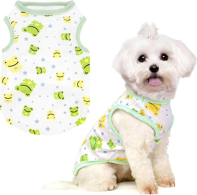 PETCARE Cartoon Dog Shirts for Small Dogs Cute Dog Clothes Green Frog Tshirt Soft Cotton Puppy Pajamas Breathable Sleeveless Pet Tank Top Spring Summer Dogs Clothes for Chihuahua Yorkie Shih Tzu