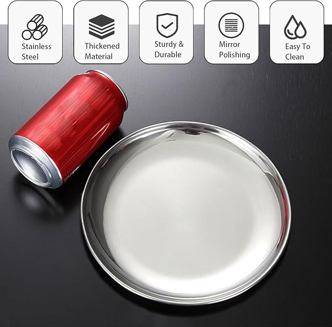 Cat Food Plate - Stainless Steel Bowls Dishes Relief Whisker Fatigue Cat Plates Shallow Bowl with Non-Slip Mats for Wet Food (7.9 Inch)