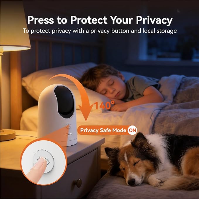 4K UHD Indoor Camera, 64G Built-in Storage No Subscription,Pet Camera Indoor with Phone App,Work as Baby Monitor/Cat/Dog Camera,360°Pan&Tilt,Two-Way Talk,Privacy Mode,AI Tracking/Detection