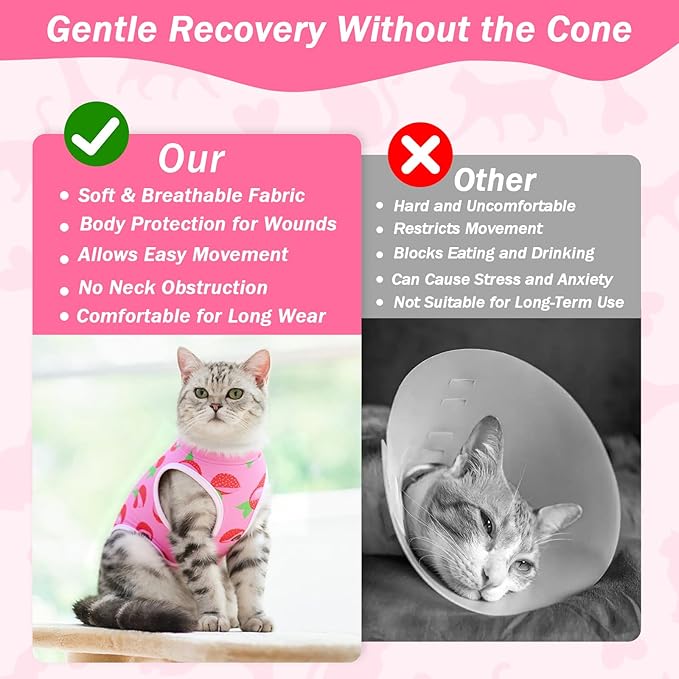 Coppthinktu Cat Recovery Suit Female Cats Onesie for Cats, Breathable Cat Surgery Suit for Surgical Abdominal Wounds Skin Diseases, Cute Kitten Spay Recovery Suit E-Collar Alternative Anti Licking