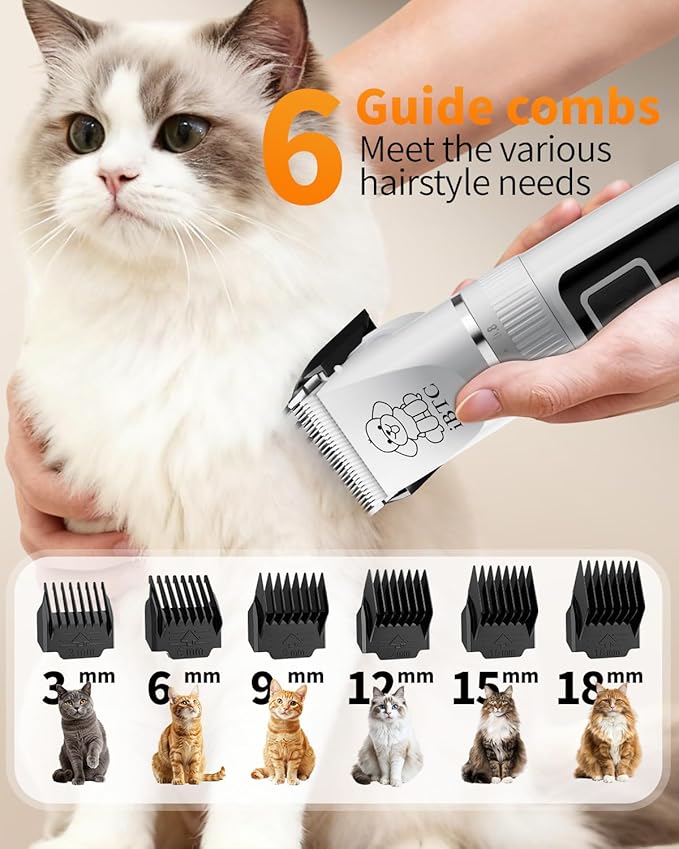 iBTC Professional Dog Grooming Kit at Home: All-in-One Quiet Clippers & Nail Grinder with LED Light, Cordless Dog Shaver, Safe Poodle Grooming Kit for Paws, Face, Ears & Body（White Combination）