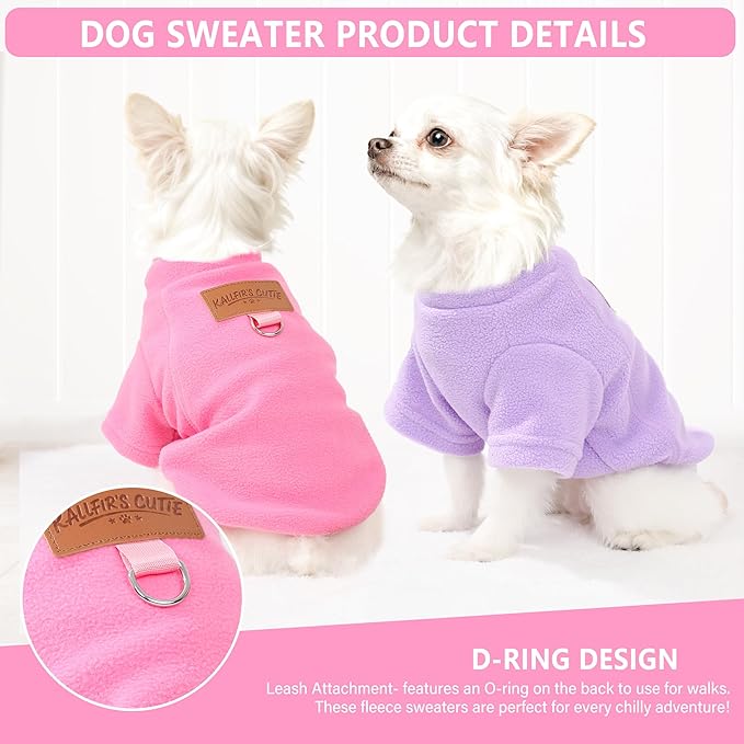 2 Pieces Dog Sweaters with Leash Ring Fleece Dog Winter Clothes for Small Medium Dogs Girl Boy Turtleneck Pet Sweatshirt Puppy Pullover Sweaters Cat Apparel Clothing,XL, Pink and Purple
