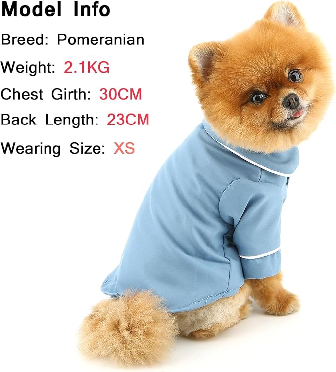 SMALLLEE_LUCKY_STORE Dog Pajamas for Small Medium Dogs Cats Soft Pet Sleepwear Shirts Comfortable Lapel Pjs Loungewear Clothes Bulldog Chihuahua Yorkie Two-Legged Outfit, Blue, L