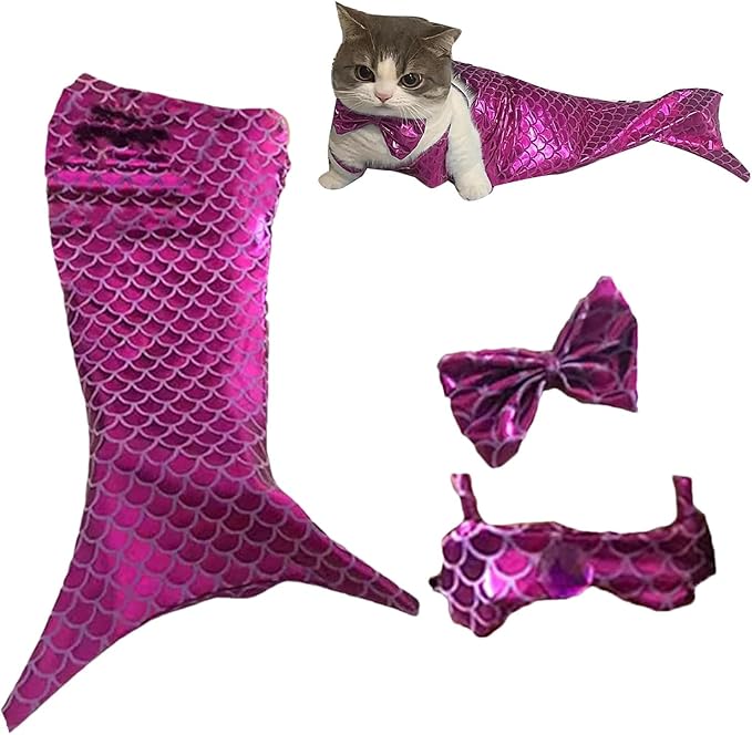 Generic cat Mermaid Costume, Mermaid Tail for Cats, Mermaid Tail Clothes Sequin Mermaid Dress, Comfortable & Soft Dog Outfit, Funny Pet Costumes for Cat and Dog, Medium, Purple