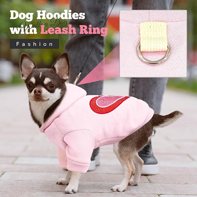 ABRRLO Small Dog Hoodie Clothes Cute Pink Fleece Dog Sweater for Small Dogs Cats Girl Warm Puppy Sweatshirt with Leash D Ring Fall Winter XS Pet Outfits Chihuahua Yorkie Shihtzu Clothing(Cutie Pie,S)