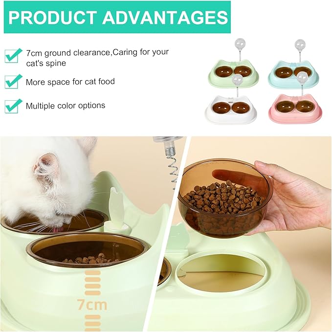 Cats Bowl with Treats Feeder Elevated Double Drinking Bowls Feeding Watering Supply Neck Protections Cats Bowl