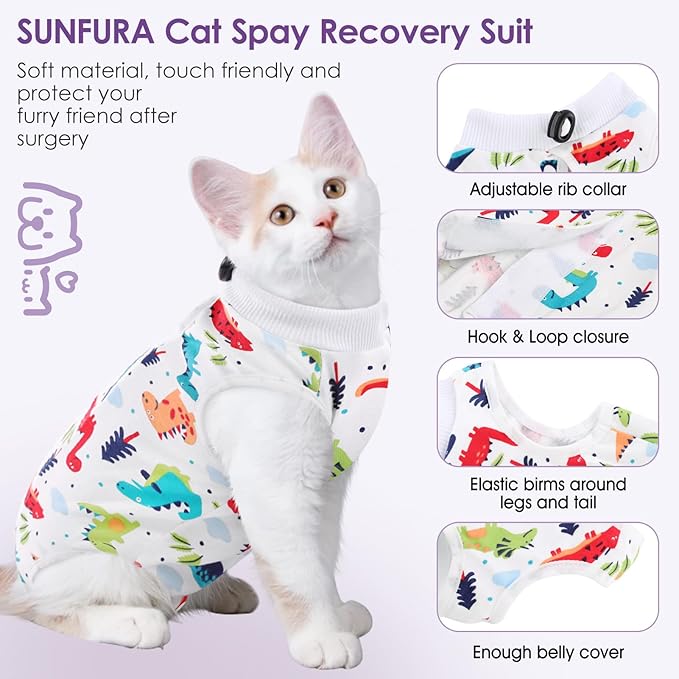 Cat Recovery Suit, Kitten Surgical Full Bodysuit for Abdominal Wound Protector Anti Licking After Surgery, Professional Bandages Cone E-Collar Alternative for Small Male & Female Pets