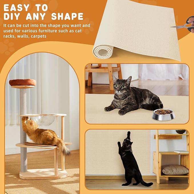 2pack Cat Scratch Couch Furniture and Wall Protector | Adhesive Cat Scratch Pad for Covering Cat Tower, DIY Climbing Cat Scratcher Couch Protector from Cat Claws Scratching (Off-White)